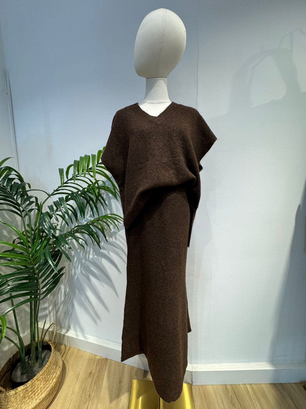 Conjunto falda de punto marrón