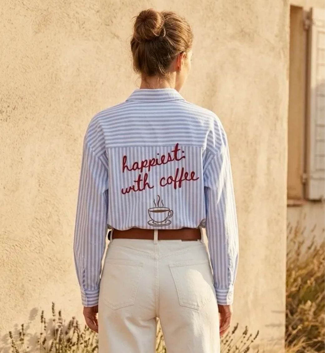 Camisa Happiest with coffe Celeste